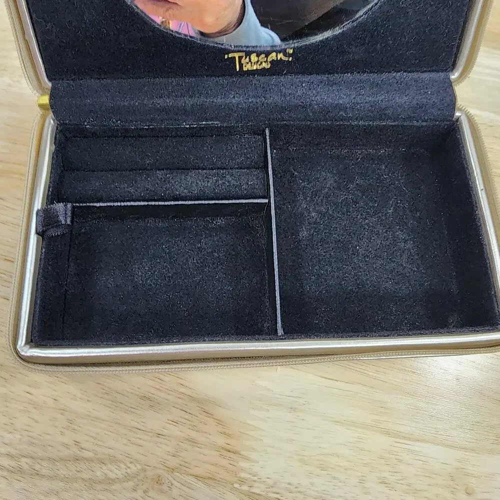 Tuscan Designs Travel Jewelry Case Box Gold Silver Quilted Faux Leather Vanity
